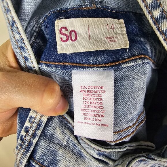 Sonoma Distressed Acid Wash Denim Overalls Girl 14 Lace Knee Patch Raw Hem Retro - Picture 4 of 9